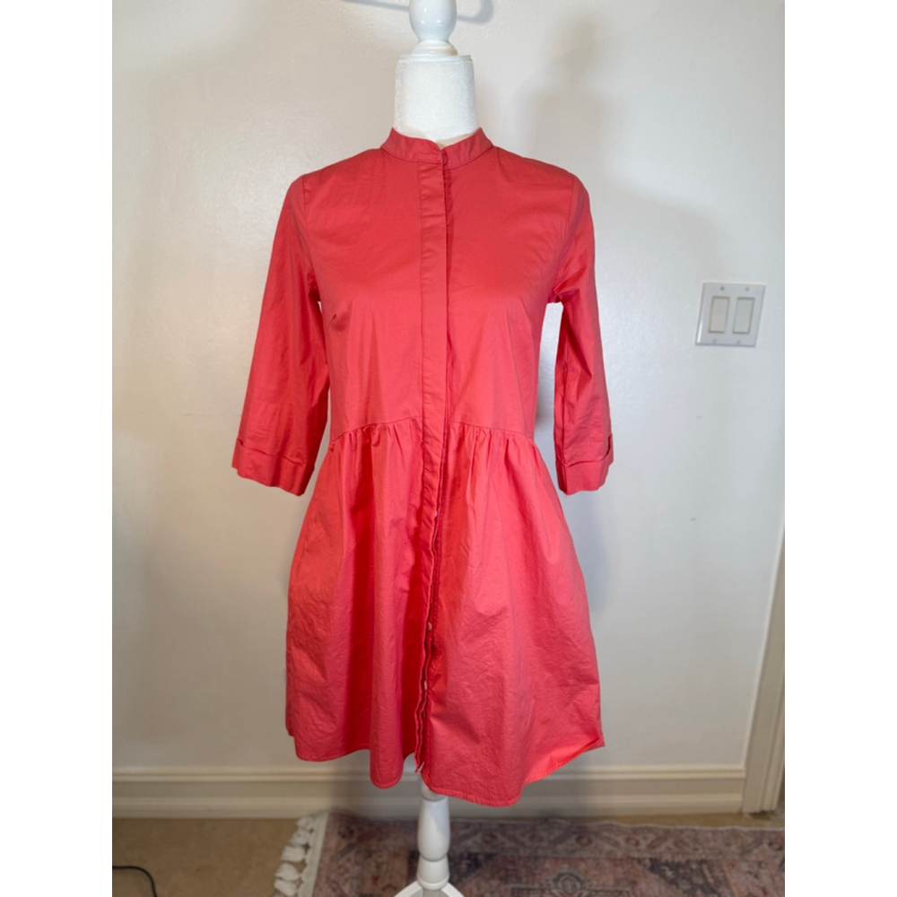 Tuckernuck Coral Mini Dress S fit and flare, 3/4 sleeves, button up